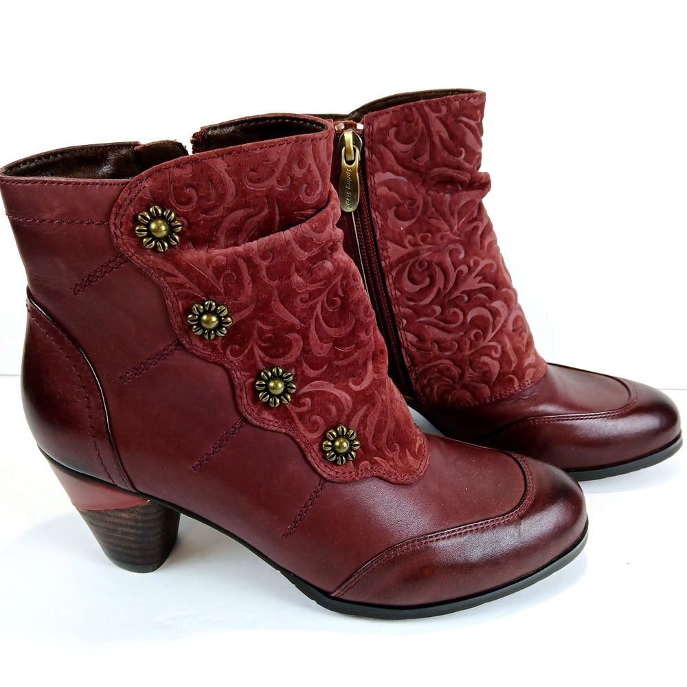 Ankle Booties L'Artiste by Spring Step Belgard Bordeaux Leather Suede  5.5-6